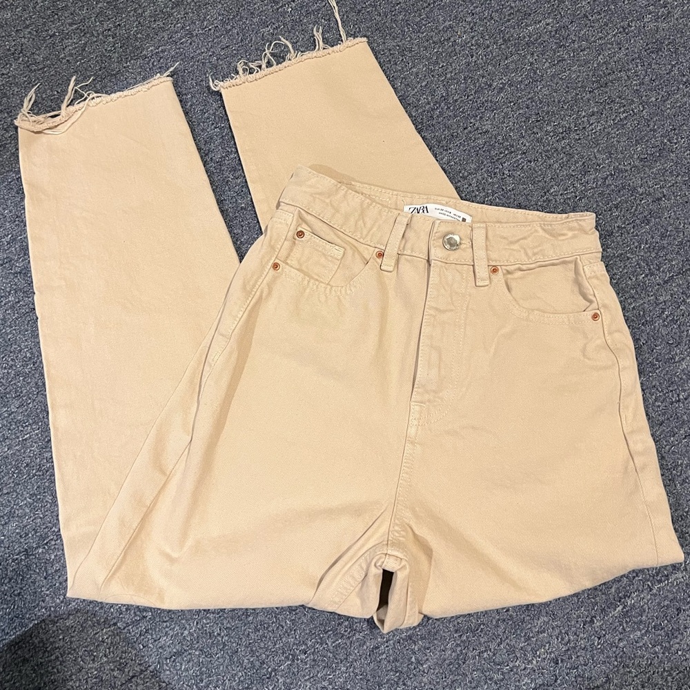 COPY - Zara Straight Leg Beige Denim Jeans